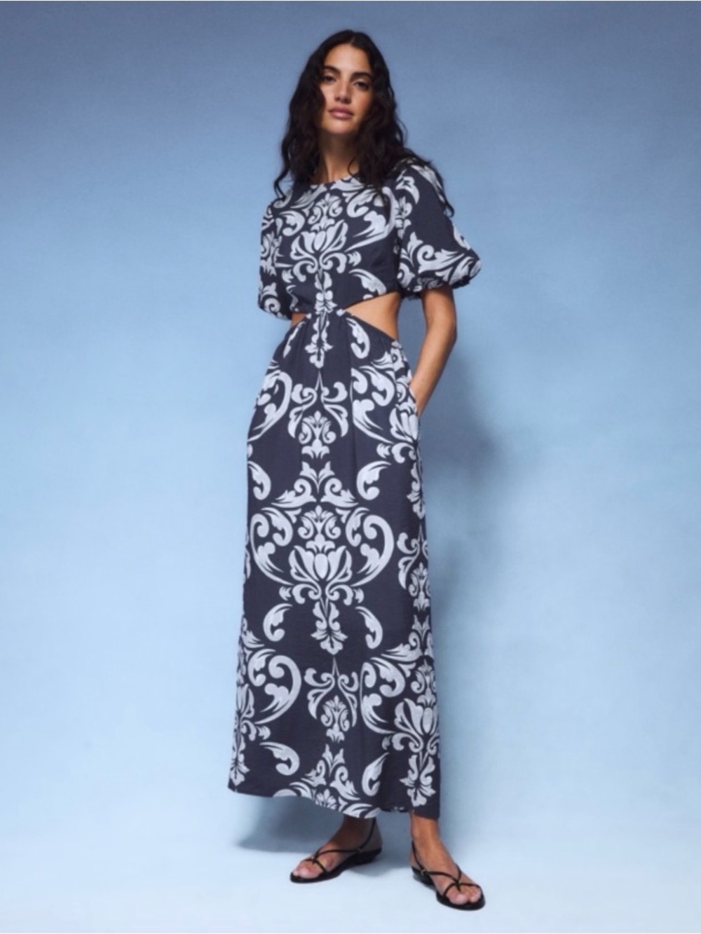 Abercrombie & Fitch Blue White Floral Cut Out Maxi Dress Small
